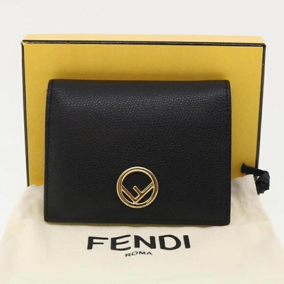 FENDI Wallet Leather Black F Logo with box - Picture 12 of 12